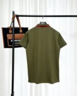 Lacoste Army Green Short‑Sleeve Polo Shirt Green Contrast‑Trim Chest Pocket Small Embroidered Logo Top - Image 2