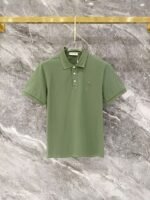 Lacoste Sage‑Green Short‑Sleeve Polo Shirt Double‑Stitch Contrast Trim Small Embroidery Logo Casual Top