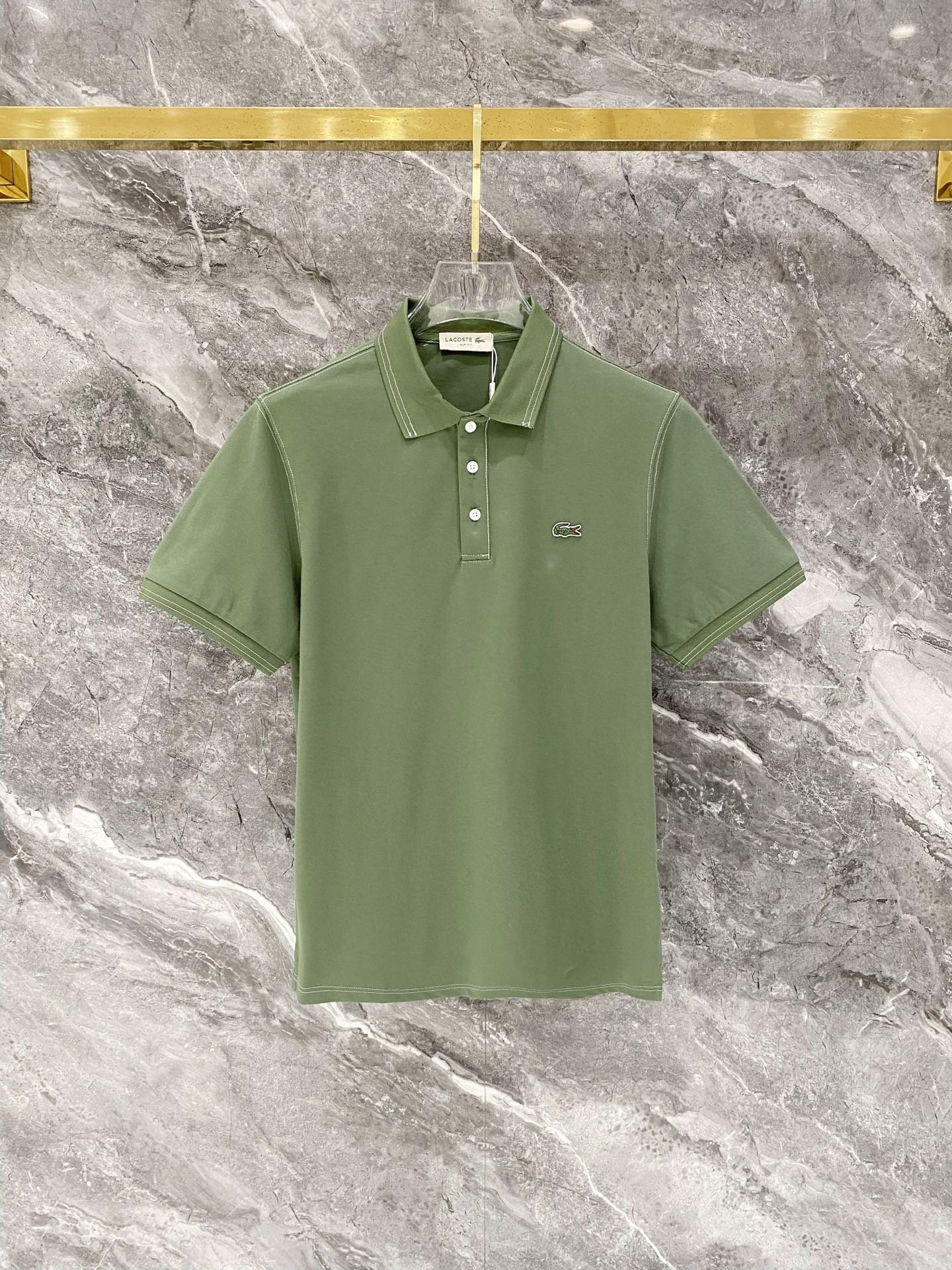 26071314-Lacoste-Polo-Sage-01 Lacoste Sage‑Green Short‑Sleeve Polo Shirt Double‑Stitch Contrast Trim Small Embroidery Logo Casual Top - Image 1