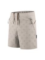 Louis Vuitton Light Taupe Perforated Monogram‑Pattern Shorts Checkerboard Drawstring Casual Beach Short Pants - Image 3