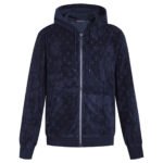 Louis Vuitton Navy‑Blue Velour Full‑Zip Hoodie All‑Over Tone‑On‑Tone Monogram Pattern Jacket