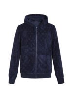 Louis Vuitton Navy‑Blue Velour Full‑Zip Hoodie All‑Over Tone‑On‑Tone Monogram Pattern Jacket