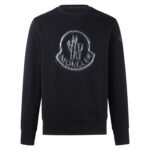 Moncler Black Crew‑Neck Sweatshirt Blurred‑Effect Big Logo Print Small Emblem On Sleeve Pullover
