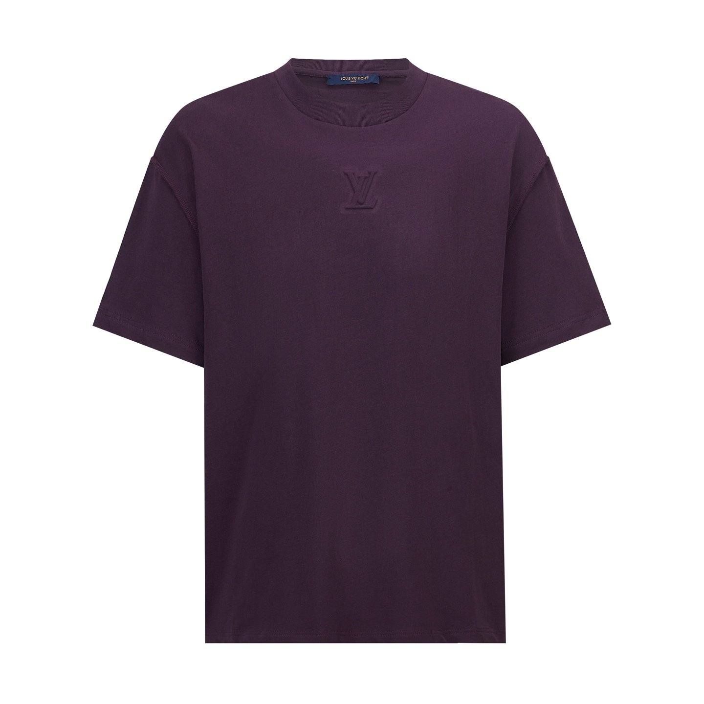 26071412-LV-Tee-Purple-01 Louis Vuitton Purple Crew‑Neck T‑Shirt Tone‑On‑Tone Embossed Logo Relaxed Short‑Sleeve Top - Image 1
