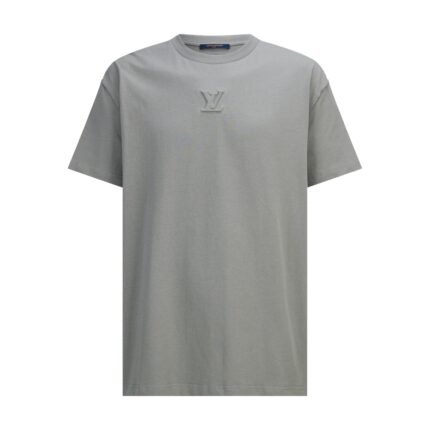 Louis Vuitton Gray Crew‑Neck T‑Shirt Tone‑On‑Tone Embossed Logo Relaxed Short‑Sleeve Top