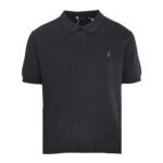 Ralph Lauren Black Vertical‑Rib Knit Short‑Sleeve Polo Shirt Mini Embroidery Logo Casual Knit Top