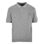 Ralph Lauren Gray Vertical‑Rib Knit Short‑Sleeve Polo Shirt Mini Embroidery Logo Casual Knit Top