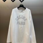 Celine White Oversized Long‑Sleeve T‑Shirt Arch Hollow‑Font Letter Print Casual Loose‑Fit Top