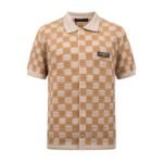 Louis Vuitton Checkered Hollow‑Out Crochet Polo Shirt Short‑Sleeve Knitted Lapel Button‑Up Top
