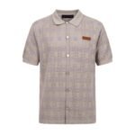 Louis Vuitton Lavender Square Grid Hollow‑Knit Polo Shirt Lapel Button‑Up Short Sleeve Knit Top