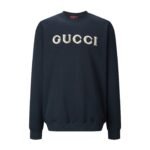 Gucci Navy‑Blue Crew‑Neck Sweatshirt Vintage Cream Letter Print Casual Long‑Sleeve Pullover