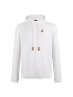 Louis Vuitton White Knit Hooded Sweater Leather‑tip Drawstring Small Chest Emblem Pullover