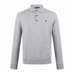 Ralph Lauren Men Heather‑Grey Pony Embroidered Knitted Long‑Sleeve Polo Shirt