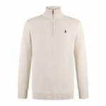 Ralph Lauren Men Cream‑White Half‑Zip Turtleneck Knit Sweater With Pony Embroidery
