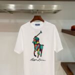 Polo Ralph Lauren Color‑Block Big Pony Print Crew‑Neck T‑Shirt Signature Cotton Short‑Sleeve Tee White
