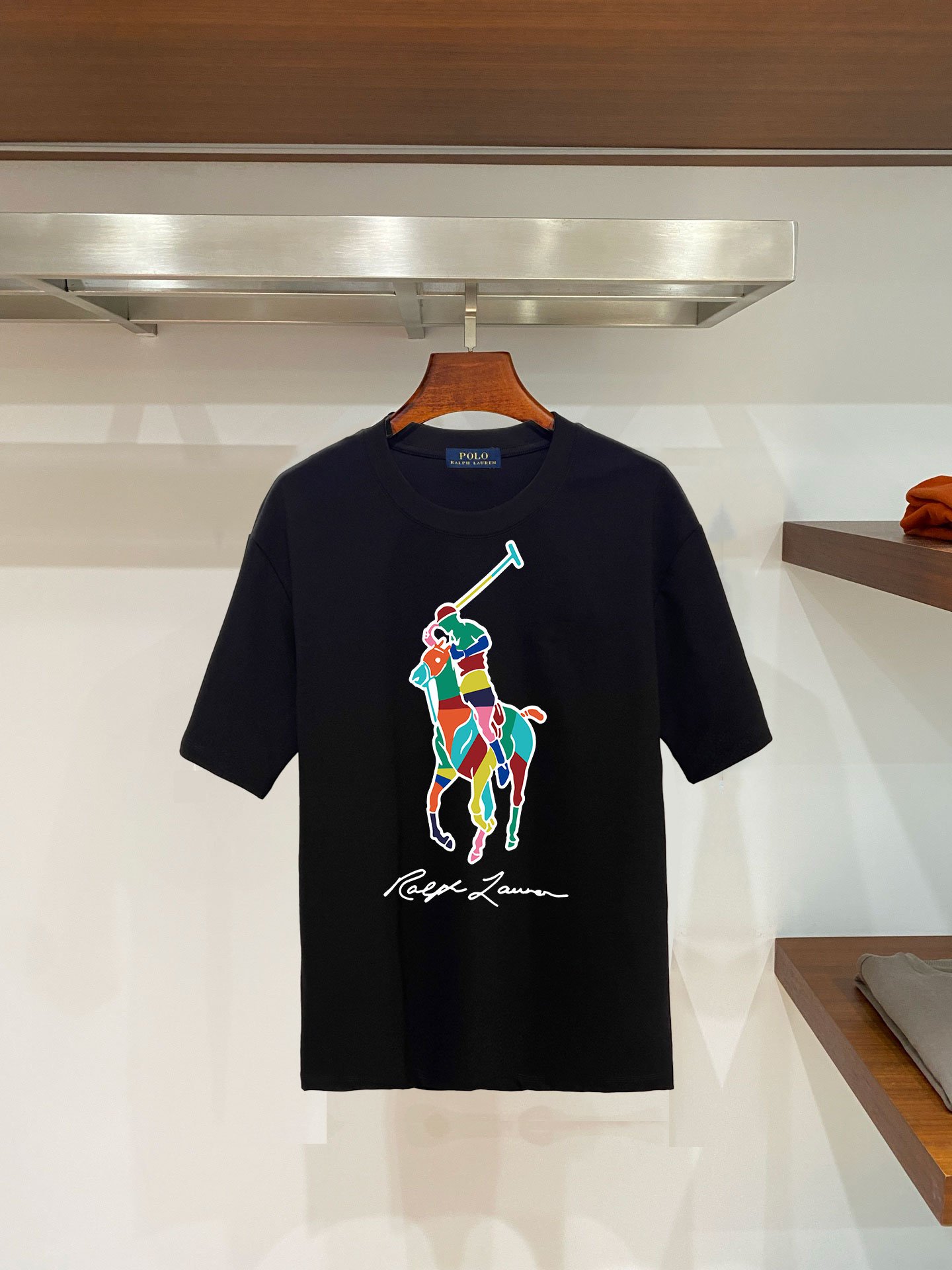 26081008-Ralph-Lauren-193 Polo Ralph Lauren Color‑Block Big Pony Print Crew‑Neck T‑Shirt Signature Cotton Short‑Sleeve Tee Black - Image 1