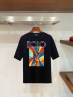 Polo Ralph Lauren Rainbow Burst Big‑Pony Graphic Crew‑Neck T‑Shirt POLO Letter Print Black