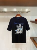 Polo Ralph Lauren Men's Tropical Island Landscape Print Crew‑Neck T‑Shirt 1967 Cotton Vacation In Black