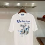 Polo Ralph Lauren Men's Tropical Island Landscape Print Crew‑Neck T‑Shirt 1967 Cotton Vacation In White