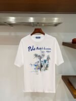 Polo Ralph Lauren Men's Tropical Island Landscape Print Crew‑Neck T‑Shirt 1967 Cotton Vacation In White