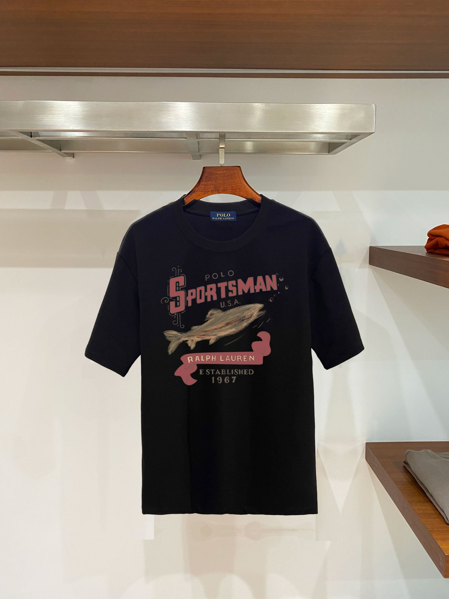 26081217-Ralph-Lauren-Tee-85 Ralph Lauren Vintage Sportsman Trout Fish Graphic T‑Shirt In Black - Image 1