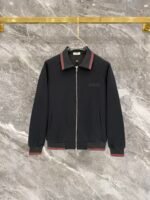 Gucci Black Web‑Striped Trim Green Embroidered Logo Zip‑Up Jacket & Drawstring Sweatpants Tracksuit Set - Image 2