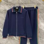 Gucci Navy Web‑Striped Trim Green Embroidered Logo Zip‑Up Jacket & Drawstring Sweatpants Tracksuit Set