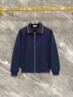 Gucci Navy Web‑Striped Trim Green Embroidered Logo Zip‑Up Jacket & Drawstring Sweatpants Tracksuit Set - Image 2