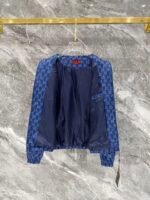 Gucci Men Blue All‑Over Monogram Print Tan Spliced Leather Badge Zip‑Up Jacket & Drawstring Pants Outfit Set - Image 4