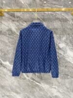Gucci Men Blue All‑Over Monogram Print Tan Spliced Leather Badge Zip‑Up Jacket & Drawstring Pants Outfit Set - Image 6