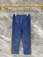 Gucci Men Blue All‑Over Monogram Print Tan Spliced Leather Badge Zip‑Up Jacket & Drawstring Pants Outfit Set - Image 5