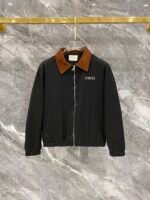 Gucci Men Black Tone‑on‑Tone Monogram Print Suede‑Look Contrast Collar Zip‑Up Jacket & Drawstring Pants Outfit Set - Image 2