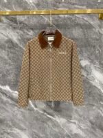 Gucci Men Khaki All‑Over Monogram Jacquard Suede‑Look Contrast Collar Zip‑Up Jacket & Drawstring Pants Outfit Set - Image 2