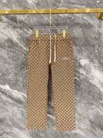 Gucci Men Khaki All‑Over Monogram Jacquard Suede‑Look Contrast Collar Zip‑Up Jacket & Drawstring Pants Outfit Set - Image 3
