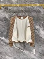 Gucci Men Khaki All‑Over Monogram Jacquard Suede‑Look Contrast Collar Zip‑Up Jacket & Drawstring Pants Outfit Set - Image 4