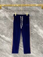 Gucci Men Royal Blue Velvet Monogram‑Patchwork Collar & Pocket Zip‑Up Jacket & Drawstring Pants Outfit Set - Image 3