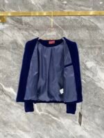 Gucci Men Royal Blue Velvet Monogram‑Patchwork Collar & Pocket Zip‑Up Jacket & Drawstring Pants Outfit Set - Image 4