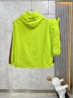 Gucci Men Neon Green Hooded Zip‑Up Jacket & Elastic Waist Shorts Tracksuit Set With Web Stripe Embroidered Badge - Image 2