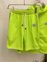 Gucci Men Neon Green Hooded Zip‑Up Jacket & Elastic Waist Shorts Tracksuit Set With Web Stripe Embroidered Badge - Image 4