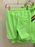 Gucci Men Bright Green Hooded Zip‑Up Jacket & Drawstring Waist Shorts Set Diagonal Contrast Webbing Badge - Image 4