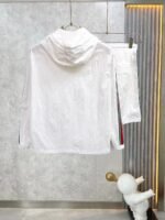 Gucci Men White Hooded Zip‑Up Jacket & Elastic Waist Shorts Tracksuit Set With Web Stripe Embroidered Badge - Image 2
