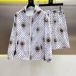 Gucci Men White All‑Over Monogram Print Hooded Zip‑Up Jacket & Drawstring Shorts 2pcs Set