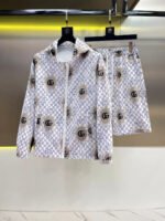 Gucci Men White All‑Over Monogram Print Hooded Zip‑Up Jacket & Drawstring Shorts 2pcs Set