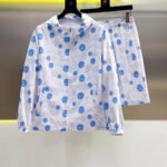 Gucci Men White All‑Over Blue Monogram Print Hooded Zip‑Up Jacket & Drawstring Shorts 2‑Piece Summer Casual Set