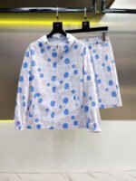 Gucci Men White All‑Over Blue Monogram Print Hooded Zip‑Up Jacket & Drawstring Shorts 2‑Piece Summer Casual Set