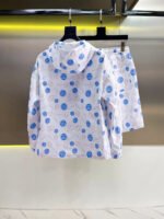 Gucci Men White All‑Over Blue Monogram Print Hooded Zip‑Up Jacket & Drawstring Shorts 2‑Piece Summer Casual Set - Image 2