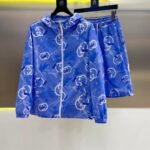 Gucci Royal‑Blue All‑Over Monogram Maple Leaf Geometric Print Hooded Zip‑Up Jacket & Drawstring Shorts 2pcs Set