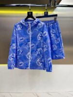Gucci Royal‑Blue All‑Over Monogram Maple Leaf Geometric Print Hooded Zip‑Up Jacket & Drawstring Shorts 2pcs Set