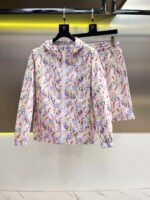Gucci Men Off‑White All‑Over Colorful Floral Rose Letter Print Hooded Zip‑Up Jacket & Drawstring Shorts 2pcs Set