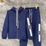 Gucci Men Windbreaker Tracksuit Set Hooded Zip‑Up Jacket + Jogger Pants 2pcs Set Sports Outfit Blue